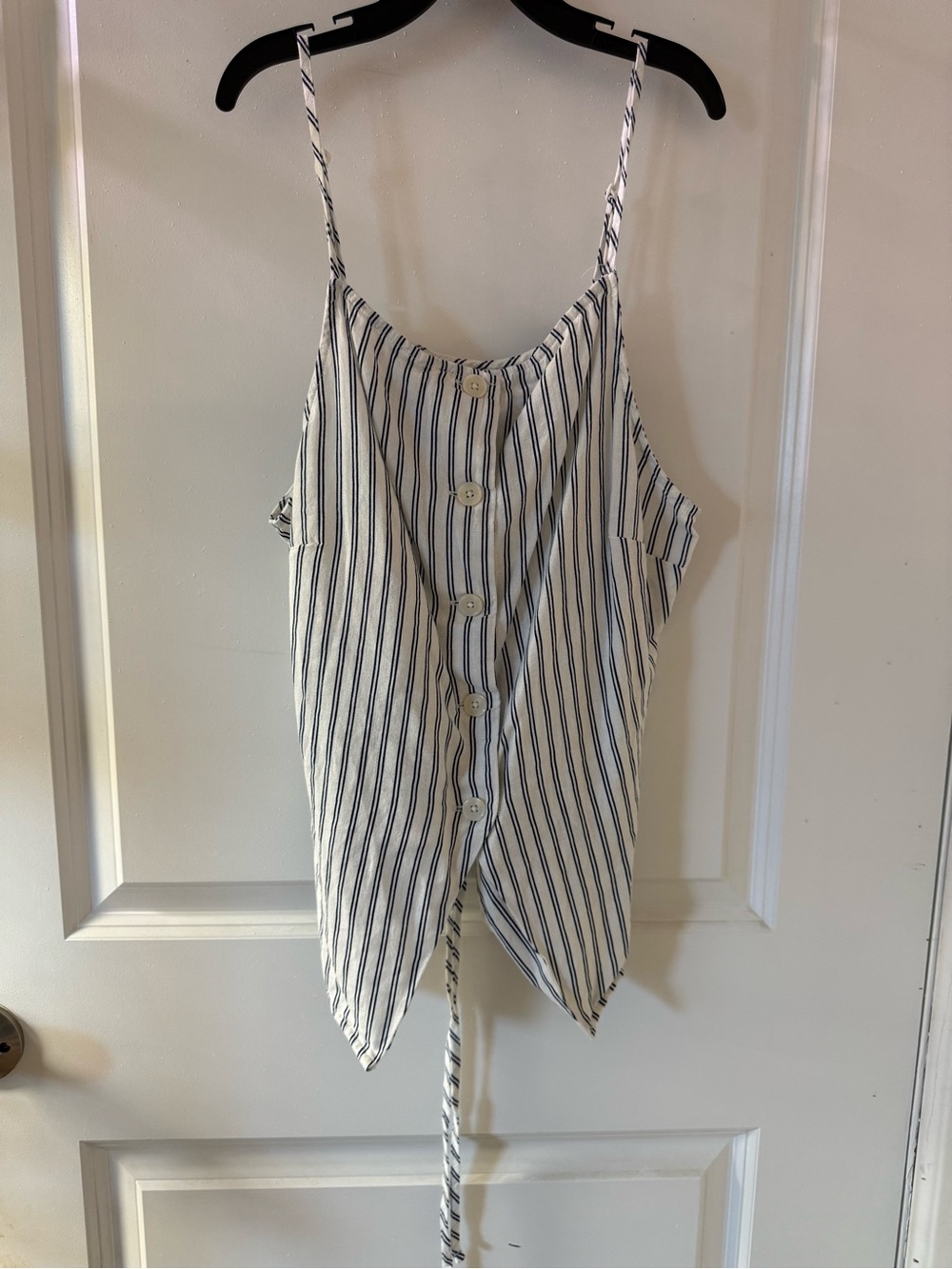 a new day White and Navy Striped Button-Front Spaghetti Strap Tank